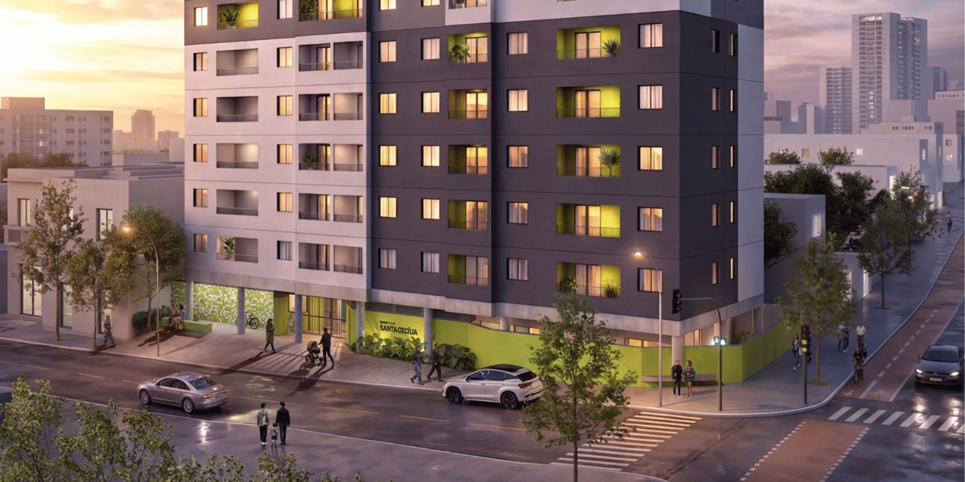 Rendering of the SmartHome Santa Cecília facade